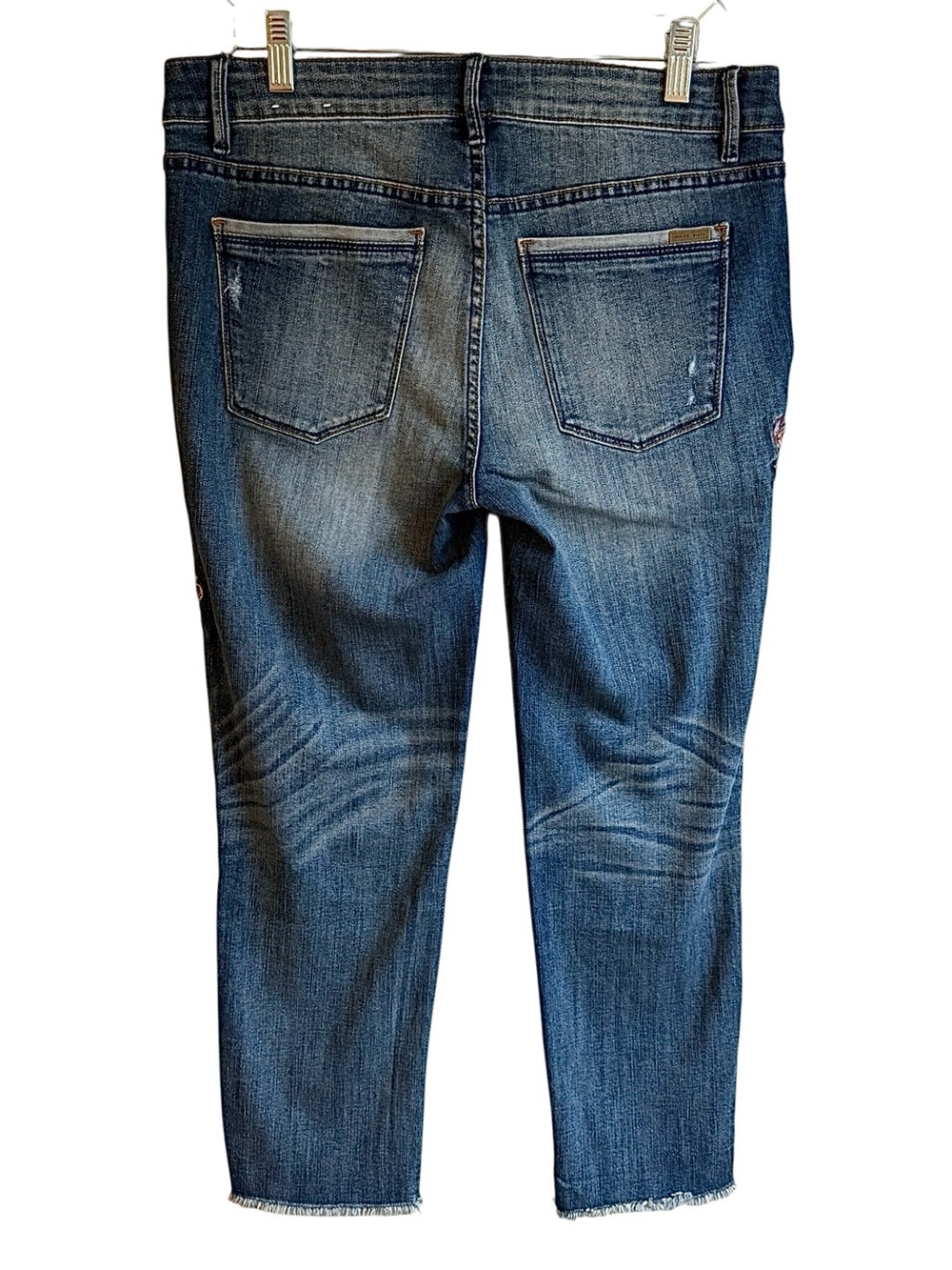 WHBM “The Straight” Mid Rise Floral Embroidered Denim Jeans Size 8 - Picture 5 of 12
